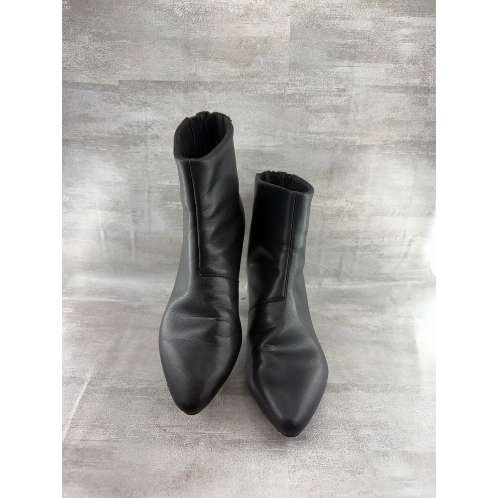 Clarks Women Black Leather Pointed Toe Rear Zip Low Block Heel Ankle Boots 6.5M
